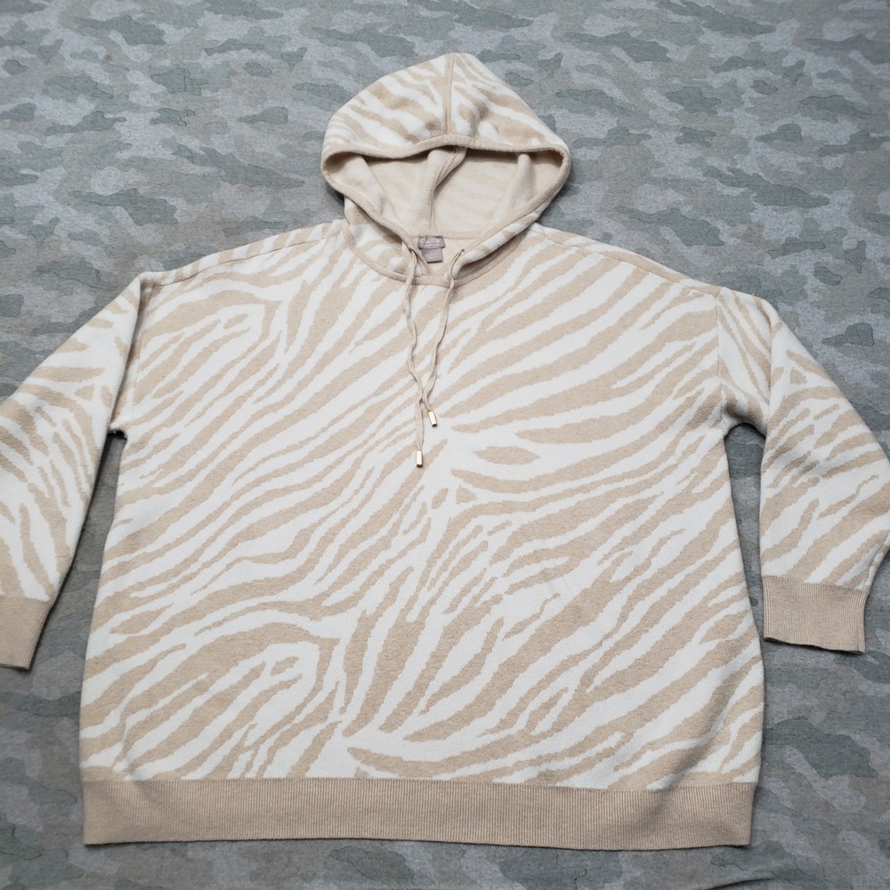 Chico's Zenergy Sweatshirt Womens XXL Tan Pullover Hoodie Cashmer Blend Striped